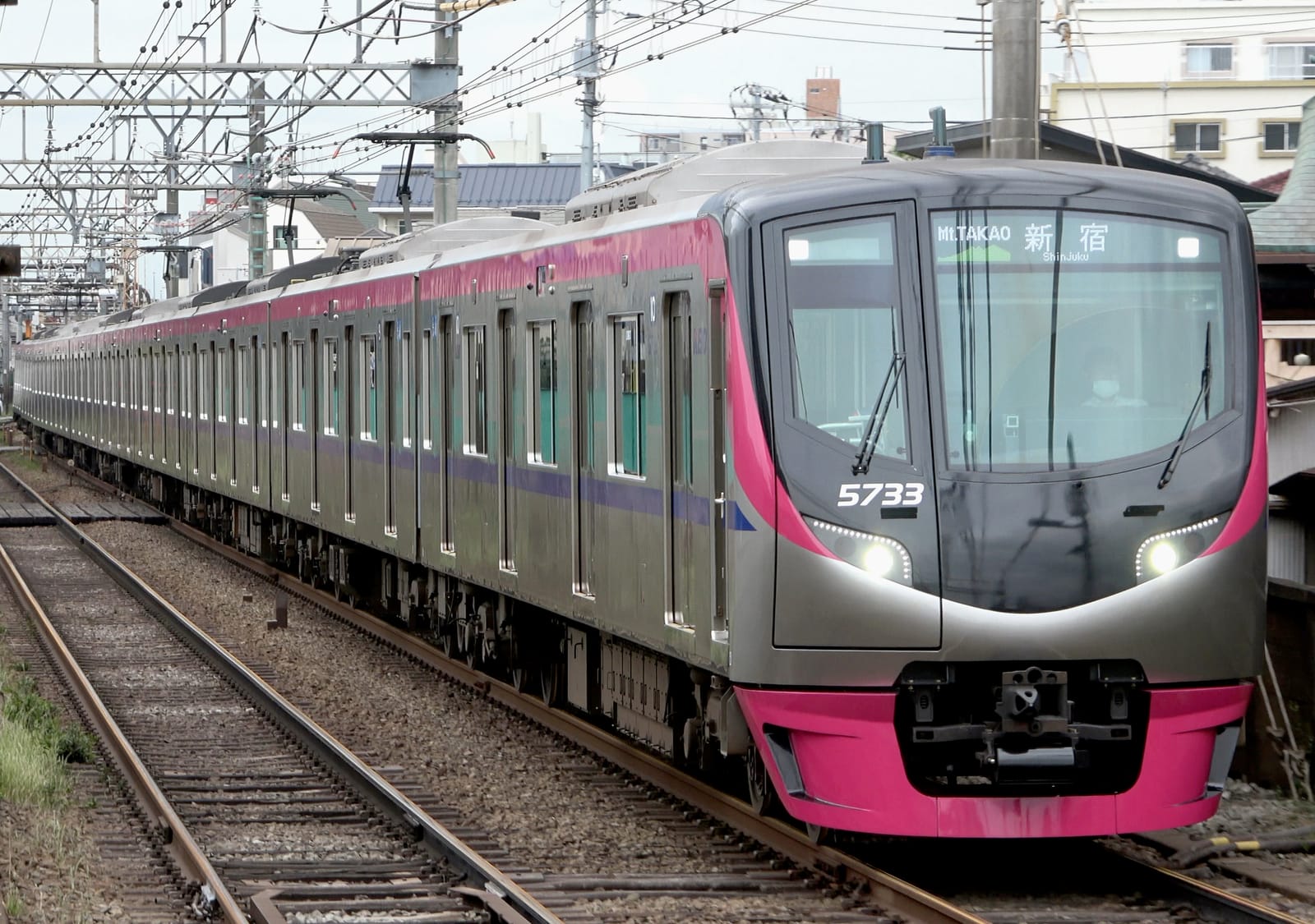 A Keio 5000 series train running as the reserved-seat Mt. TAKAO to Shinjuku