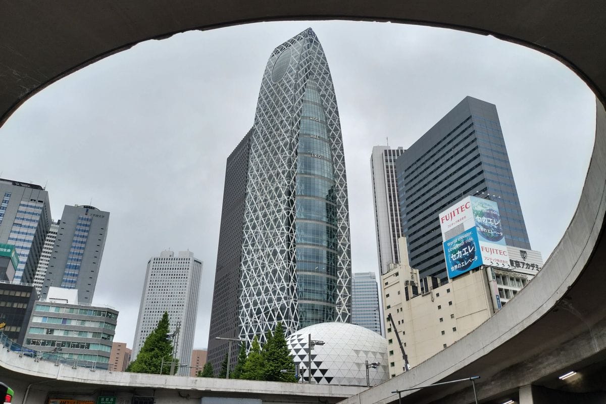 West Shinjuku skyscrapers, including Mode Gakuen Cocoon Tower, seen from the West Exit rotary